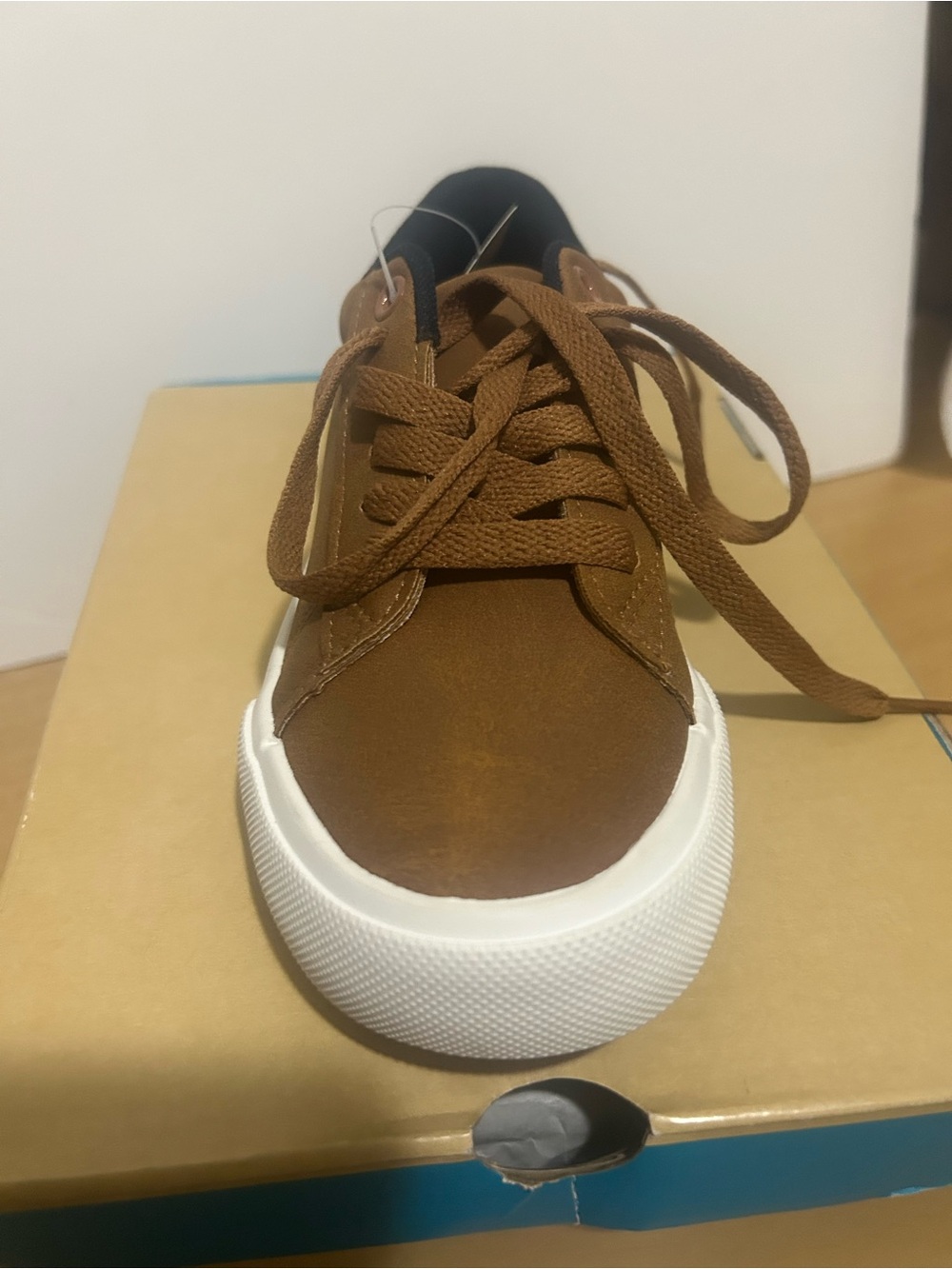 Kids Brown Lace-Up Low-Top Sneaker with White Platform Sole